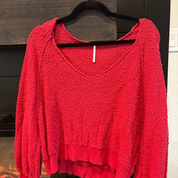 Free People Tops - Free People Vibrant Red Textured Sweatshirt